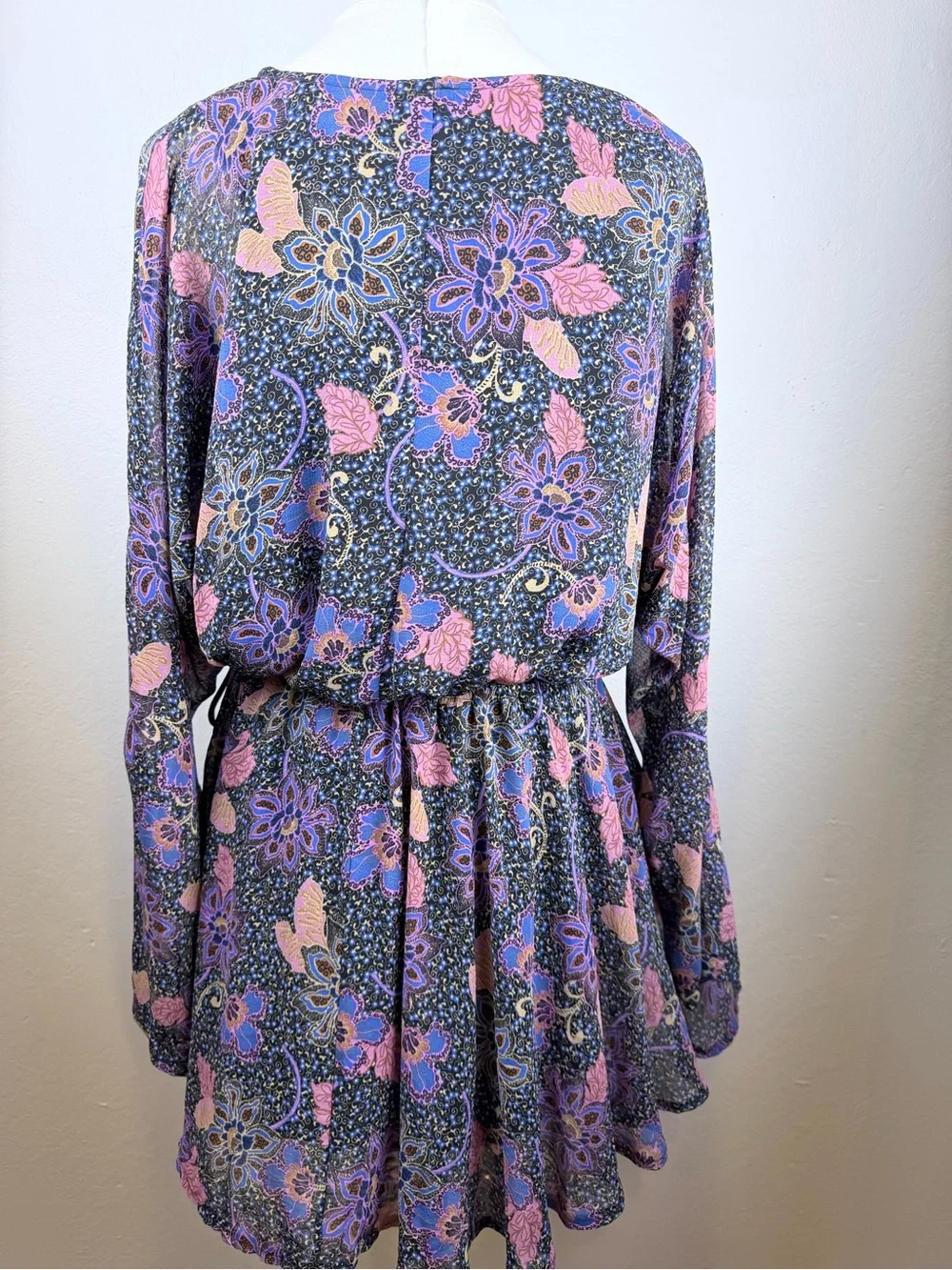 Free People Navy Floral Print Tunic with Lavender & Blush Accents